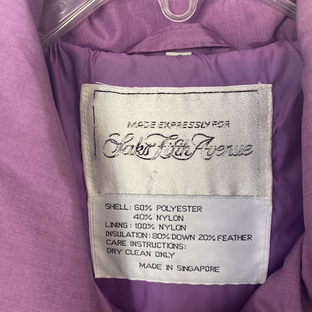 Saks Fifth Avenue Purple Vintage Down Jacket - Picture 5 of 15